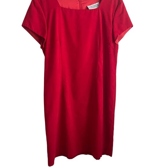 Vintage Jessica Howard Women Velvet Dress 14 Red Square Neck Classic Glam Party - Picture 9 of 14